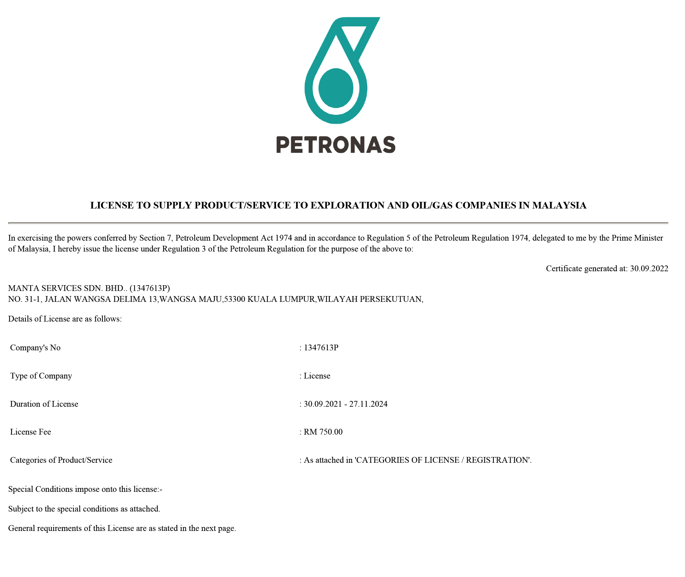 PETRONAS Certificate 2